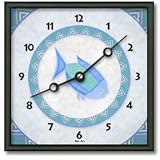 Blue Fish Square Metal Wall Clock