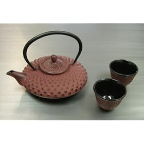Japanese Cast Iron Tea Pot Tea Set  Mochi Red by Kafu