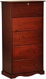 Chest of Drawers with Lock, 5 Super Jumbo Drawers, 100% Solid Wood, Optional Antique Brass Knobs, Mahogany