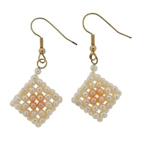 Diamond Shaped White and Cream Colored Fresh Water Pearl Earrings