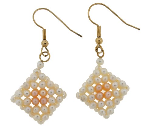 Click here to buy Diamond Shaped White and Cream Colored Fresh Water Pearl Earrings.