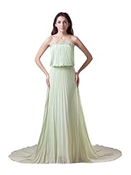 A-line Strapless Natural   Waistline Chiffon Lace Beaded Floor Length Bridesmaid Dress  with a Brush/Sweep Train 