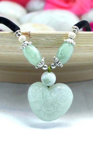 Click here to buy Jade heart emblem on black Velvet rope Choker Necklace Pendant Size: .75 Necklace length 16.5.