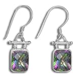 Sterling Silver Mystic Topaz Faceted Checkerboard Dangle Earrings by Sajen
