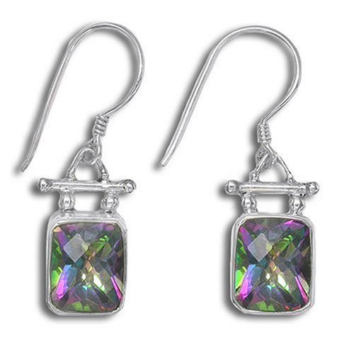 Sterling Silver Mystic Topaz Faceted Checkerboard Dangle Earrings by Sajen