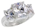 Sterling Silver 3.0 Carat Size Emerald Cut Cubic Zircon Bridal Ring