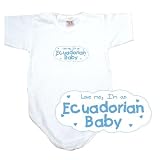 BABY BODYSUIT WHITE  LIGHT BLUE CLOUD LOVE ME , I'M ECUADORIAN  ECUADOR 6 - 9 Months