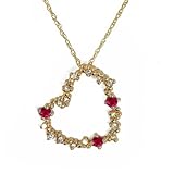 10k Yellow Gold Ruby and Diamond Heart Pendant (.11 cttw, I-J Color, I1 Clarity), 17