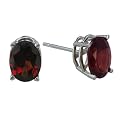 14K White Gold Oval 8x6mm Garnet Stud Earrings