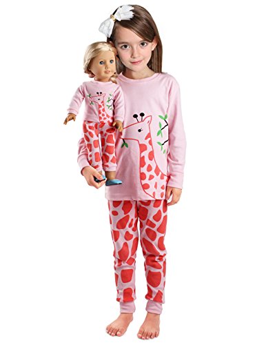 Girls Matching Doll&toddler Giraffe 4 Piece long cotton Christmas Pajamas sleepwear