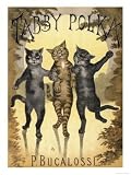 Tabby Polka a Trio of Cats with Arms Linked Dance a Polka by Moonlight Giclee Poster Print, 24x32