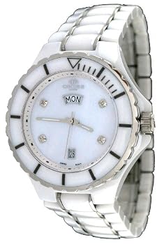 Oniss #ON8015-MDD7 Men's Silver Trim White Ceramic Watch