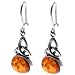Certified Genuine Honey Amber and Sterling Silver Celtic Oval Earrings