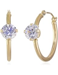 10k Yellow Gold Swarovski Zirconia  4mm Round Hoop Earrings