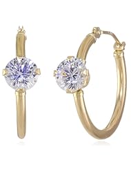 10k Yellow Gold Swarovski Zirconia  5mm Round Hoop Earrings