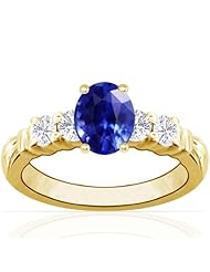 14K Yellow Gold Oval Cut Blue Sapphire Ring With Sidestones
