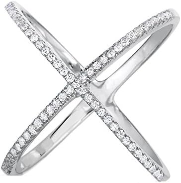 Sterling Silver 925 Cubic Zirconia CZ Criss Cross "X" Long Ring (8)