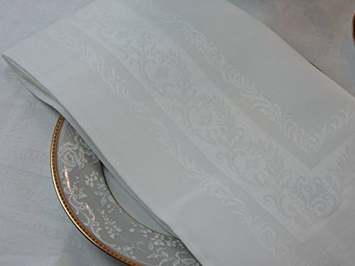 Thomas Ferguson Fine Scroll White Linen Double Damask Napkins (Set of 6)
