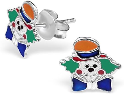 Children's Silver Clown Colorful Ear Studs with Epoxy
