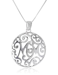 Sterling Silver "Mom" Circle Pendant Necklace , 18"