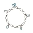Aquamarine Cubic Zirconia LOVE Letters and Journey Heart Platinum Overlay Sterling Silver Charm Bracelet 7.5"