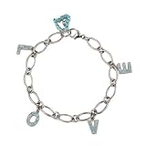 Aquamarine Cubic Zirconia LOVE Letters and Journey Heart Platinum Overlay Sterling Silver Charm Bracelet 7.5"