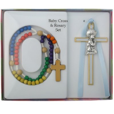 Wooden Wood Kiddee Kids Baby Infant Childrens Rosary with Boy Crib Cross