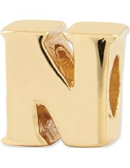 Reflection Beads Silver Gold Plated Letter N Block Alphabet Bead