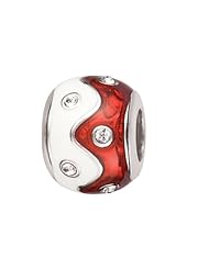 925 Sterling Silver Red & White Enamel Ornament Bead, For Chamilia, Pandora, Biagi, Personality, Reflections And More Charm Bracelets