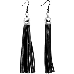 Black Leather Tassel Earrings