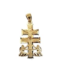 14k Yellow Gold, Caravaca Cross Jesus Christ Angel Pendant Charm 18mm Wide