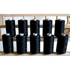 10-Large-BLACK-Spools-of-3-PLY-Polyester-Sewing-Quilting-Serger-threads