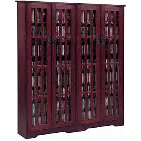 <b>Leslie Dame Double Wide Tall Mission Media cabinet with Glass Doors - M-954 Dark Cherry</b>