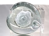 Murano Design Hand Blown Glass Art White Rose Paperweight