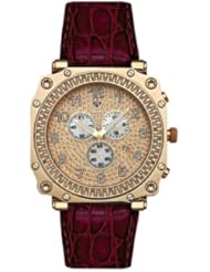 Aqua Master Mens or Womens Cargo Diamond Watch, 1.25 ctw Red Leather Strap Gold Dial