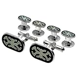 Sterling Silver Geometric Enamel Cufflinks and Stud Set