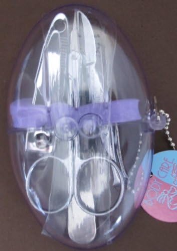 Body Care MANICURE SET w 4 PIECES in Clear PURPLE Plastic CASE w Ball Chain KEY CHAIN Attached (From Canada)