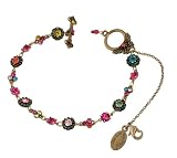 Michal Negrin Bracelet with Beads, Safety Chain, Vintage Elements and Multicolor Swarovski Crystals