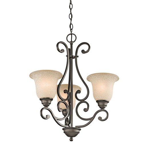 Kichler Lighting 43223OZ 3-Light Chandelier with White Scavo/Light Umber Glass, Olde Bronze Finish On Sale