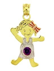Baby Girl CZ Amethyst 10K Tri-Color Gold Charm