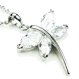 Dragonfly Necklace, Silvertone, Diamond-Colored CZs, 18