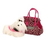 Battat Pucci Maltese Pup and Pink Leopard Carrying Bag