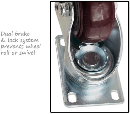 Pair Ultra-Smooth 3 in. Polyurethane Swivel Casters with Double-Lock Brake - 200 LB -