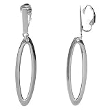 Sterling Silver Rounded Marquis Open Drop Clip On Earrings