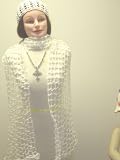 J110, Hand Crocheted White Rayon Cotton Gimp 12 Inches By 92 Inches Scarf for Women and Teens with Matching Skull Cap and Necklace with Earrings.
