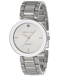Anne Klein Womens AK/1363SVSV  Diamond Dial Silver-Tone Bracelet Watch