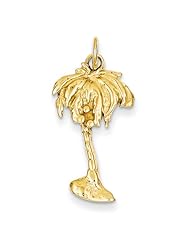 14K Yellow Gold Palm Tree Charm Pendant 27.5mmx13mm