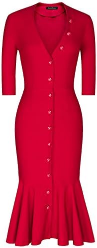 BeautyCreator Women's 1950 Club Fishtail Bridesmaid Cocktail Party Dress In Red(M,Red)