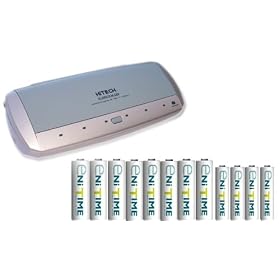 Hitech - Universal Charger & Yuasa EniTime Precharged Rechargeable Batteries (8-pack AA & 4-pack AAA Ni-Mh). FREE 4 C Adaptors and 4 D Adaptors