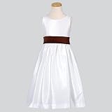 Girls White Sleeveless Flower Girl Occasion Dress Brown Sash 3M-12